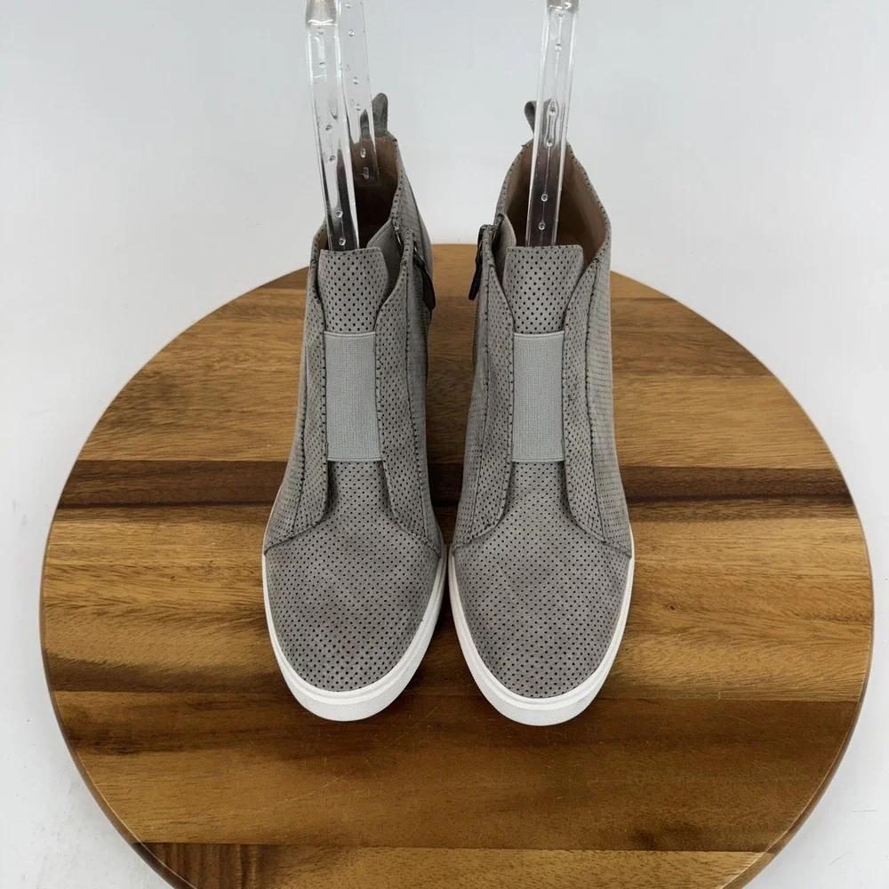 New Womens Linea‎ Paolo Felicia Gray Leather Hidden Wedges Sneaker Boots Size 10